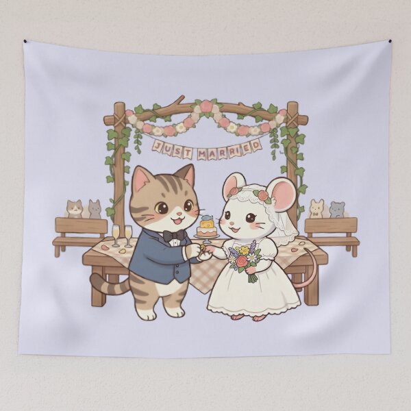 Item preview, Cute Cat and Mouse Wedding - Kawaii Just Married Art designed and sold by WalterAdd.