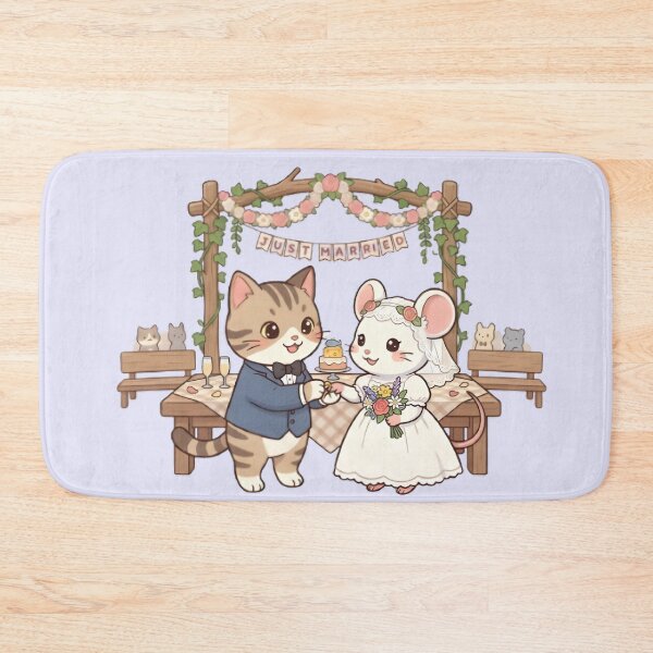 Item preview, Cute Cat and Mouse Wedding - Kawaii Just Married Art designed and sold by WalterAdd.