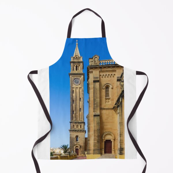 Item preview, Historic Church Clock Tower And Stone Facade Against Clear Blue Sky, Mediterranean Architecture designed and sold by Nmallia.