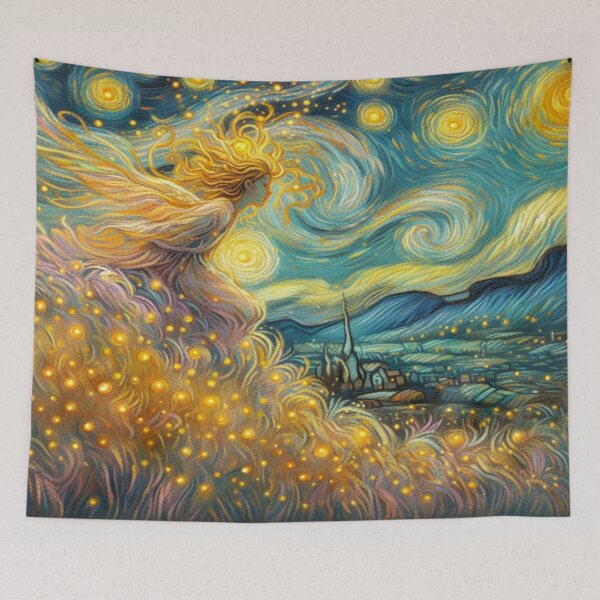 Item preview, Starry Spirit Light – Cosmic Figure in Van Gogh Inspired Night Sky designed and sold by FotoworldEdel.