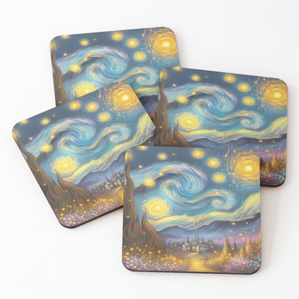 Item preview, Starry Night Village – Swirling Sky in Van Gogh Inspired Dreamscape designed and sold by FotoworldEdel.