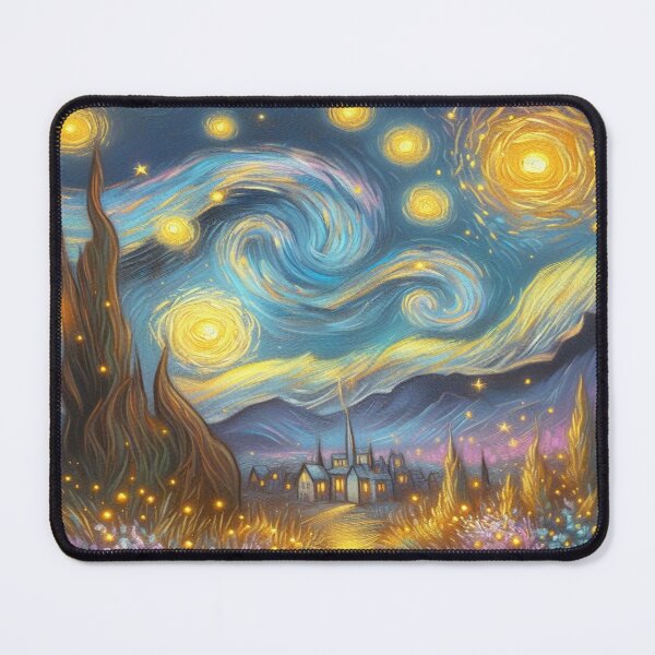 Item preview, Starry Night Village – Swirling Sky in Van Gogh Inspired Dreamscape designed and sold by FotoworldEdel.