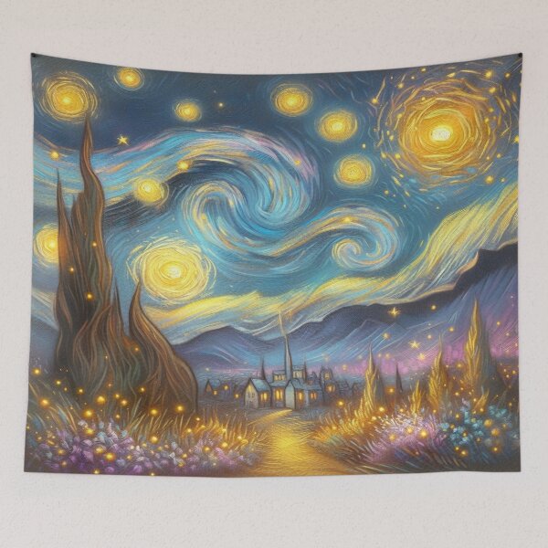 Item preview, Starry Night Village – Swirling Sky in Van Gogh Inspired Dreamscape designed and sold by FotoworldEdel.