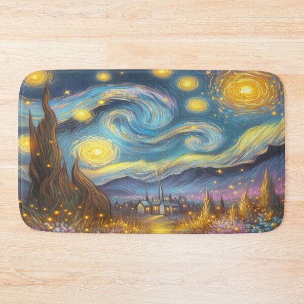 Item preview, Starry Night Village – Swirling Sky in Van Gogh Inspired Dreamscape designed and sold by FotoworldEdel.