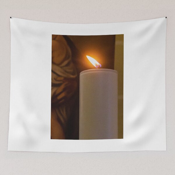Item preview, White Pillar Candle With Bright Flame Casting Warm Light During Vigil Or Memorial Service designed and sold by Nmallia.