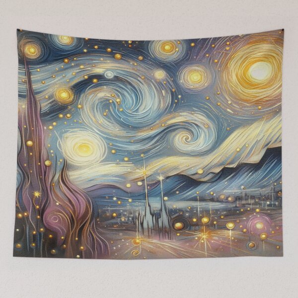 Item preview, Starry Night Whirl – Cosmic Swirls in Van Gogh Inspired Dream Village designed and sold by FotoworldEdel.