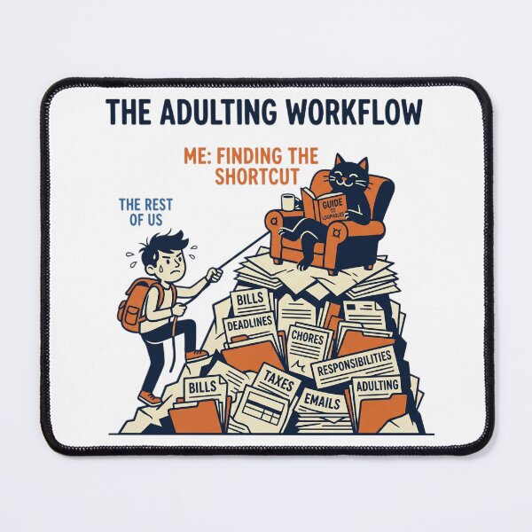 Item preview, Funny Adulting Workflow: Stressed Human vs. Chill Cat designed and sold by Echo-Draw.