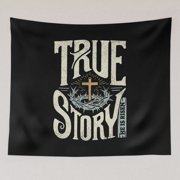 Item preview, True Story He Is Risen T-Shirt | Vintage Christian Cross & Crown of Thorns Graphic Tee | Religious Easter Apparel designed and sold by Dmo3HarkoArt.