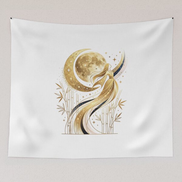 Item preview, Kaguya's Grace: Golden Moon & Bamboo Celestial Graphic Art designed and sold by Nozomi's Japan Collection.