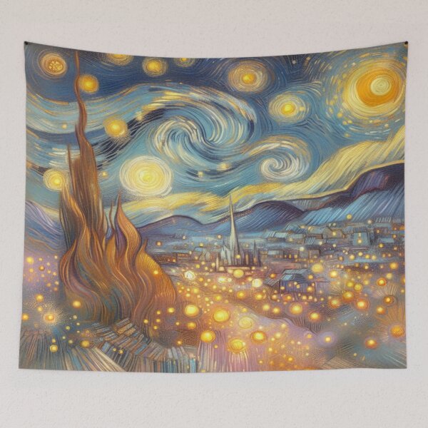 Item preview, Moonlit Star Swirl – Van Gogh Inspired Night Sky over Dream Village designed and sold by FotoworldEdel.