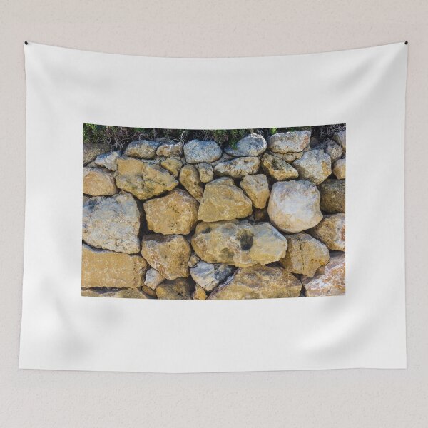 Item preview, Dry Stone Wall Made of Rough Limestone Rocks With Mediterranean Shrubbery on Top designed and sold by Nmallia.