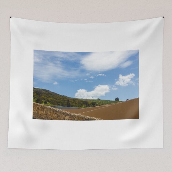 Item preview, Stone Wall and Terraced Hillside Under Bright Blue Sky With Fluffy White Clouds designed and sold by Nmallia.