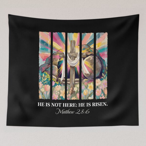 Item preview, He Is Not Here He Is Risen T-Shirt Matthew 28:6 Easter Resurrection Cross Floral Christian T-Shirt Vibrant Art designed and sold by Dmo3HarkoArt.
