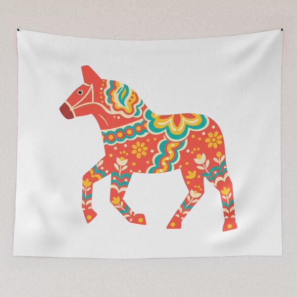 Item preview, Caballo Dala con remolinos naranjas – Fusión de arte popular escandinavo por heidiannemorris © designed and sold by FOLK ART FUSION by heidiannemorris.