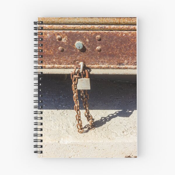 Item preview, Rusty Metal Padlock and Chain Hanging From Corroded Door Panel With Textured Surface designed and sold by Nmallia.