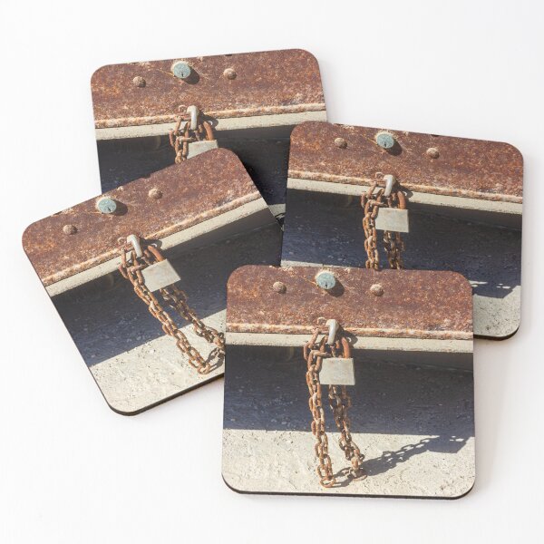 Item preview, Rusty Metal Padlock and Chain Hanging From Corroded Door Panel With Textured Surface designed and sold by Nmallia.