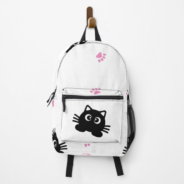Item preview, Cute black cat patterns and pink paw prints float around on white background. designed and sold by Nengsang.