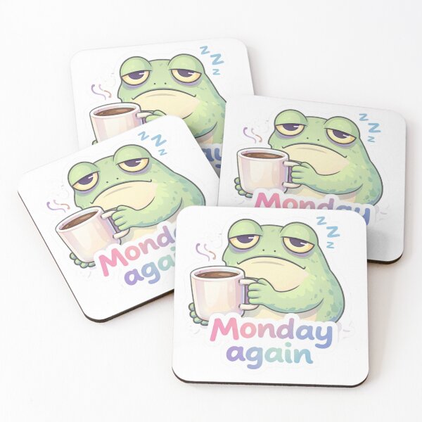 Item preview, Funny Monday Again Frog Sticker – Sleepy Coffee Mood Cute Meme designed and sold by Dasts Cart.