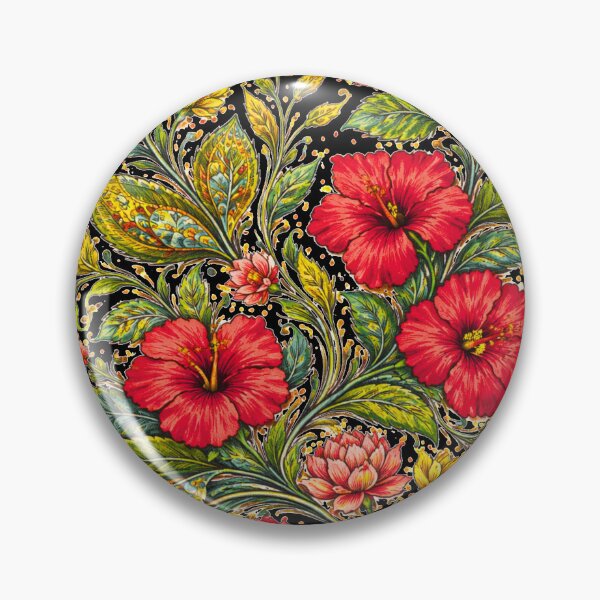 Item preview, Luxury Tropical Floral Art on Black | Ornate Red Hibiscus Botanical Illustration designed and sold by simpleyetcanva.