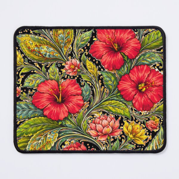 Item preview, Luxury Tropical Floral Art on Black | Ornate Red Hibiscus Botanical Illustration designed and sold by simpleyetcanva.