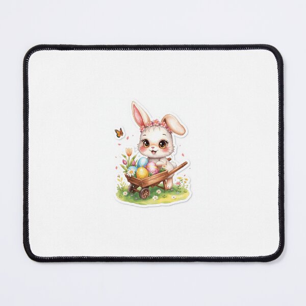 Item preview, Cute Easter Bunny with Wheelbarrow of Eggs Spring Sticker designed and sold by FernwoodPrints.