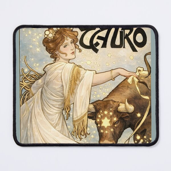 Item preview, Taurus Zodiac Art Nouveau Poster – Vintage Astrology Goddess with Bull – April Zodiac Sign Celestial Art designed and sold by EmiliaBassano.
