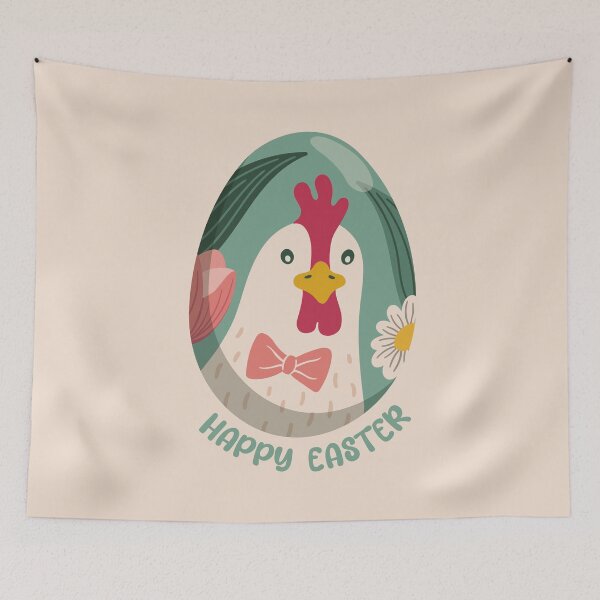 Item preview, Portrait of a hen in a green Easter egg with tulips and daisies – Happy Easter designed and sold by InkofNocturna.