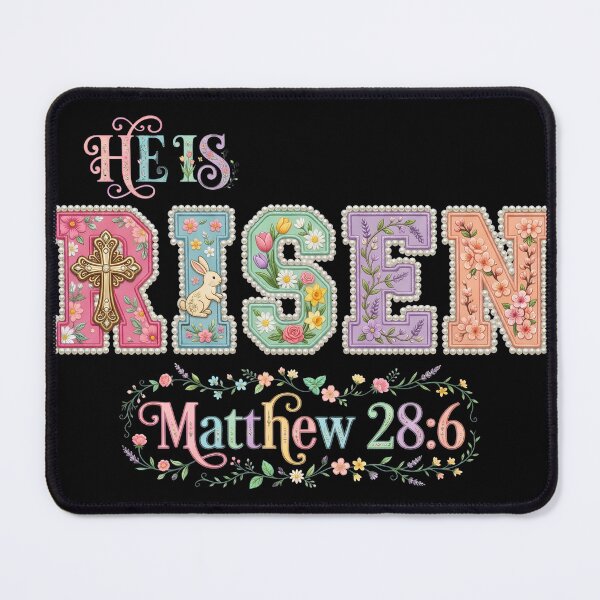 Item preview, He Is Risen T-Shirt Easter Decor Lettering Matthew 28:6 Religious Floral Bunny Pearl Trim Christian Apparel designed and sold by Dmo3HarkoArt.