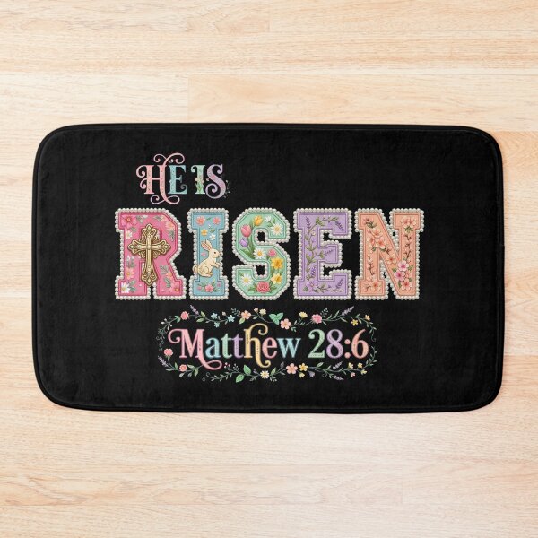 Item preview, He Is Risen T-Shirt Easter Decor Lettering Matthew 28:6 Religious Floral Bunny Pearl Trim Christian Apparel designed and sold by Dmo3HarkoArt.