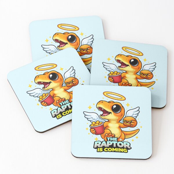 Item preview, The Raptor Is Coming Cute Funny Dinosaur Food Angel Meme Sticker designed and sold by SimplyJasper.