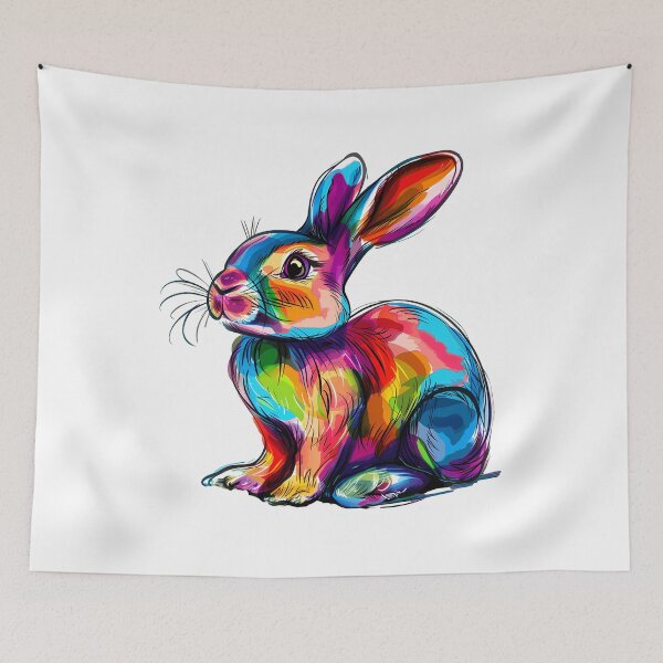 Item preview, Psychedelic Rainbow Bunny Rabbit - Vibrant Neon Animal Art Print designed and sold by DesignArtist.ia.