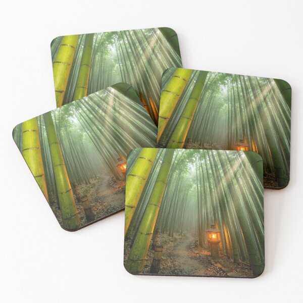 Item preview, Tranquil Green Bamboo Forest with Illuminated Stone Lantern designed and sold by Vista Atelier.