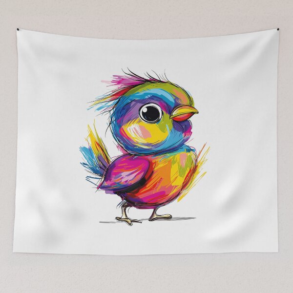 Item preview, Psychedelic Rainbow Baby Bird - Vibrant Neon Animal Art Print designed and sold by DesignArtist.ia.