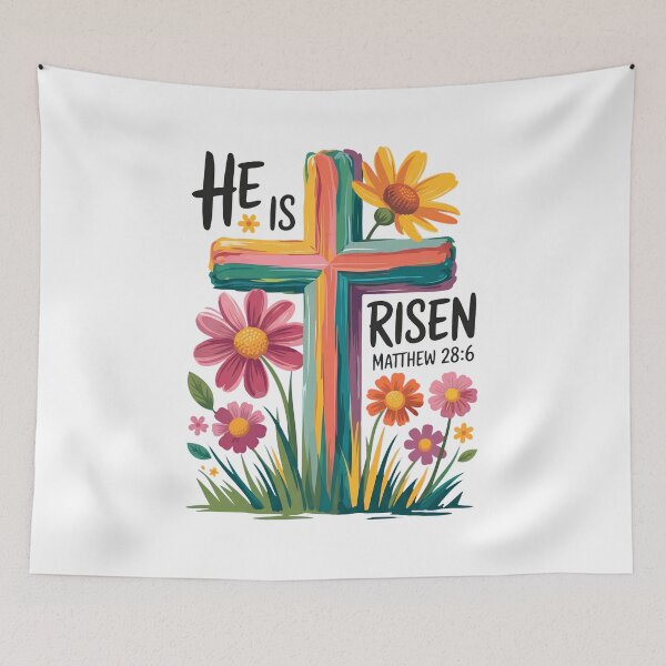 Item preview, He Is Risen T Shirt Easter Decor Biblical Verse Christian Cross Floral Tee Matthew 28:6 Religious Spring Flower Shirt designed and sold by Dmo3HarkoArt.