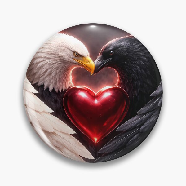 Item preview, White Eagle and Black Raven Wings Forming A Heart Around A Glowing Red Gem designed and sold by Dreamy Armine Art.