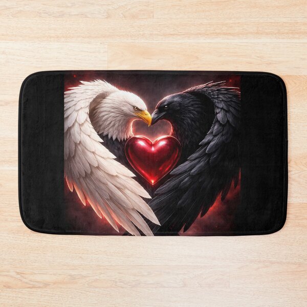 Item preview, White Eagle and Black Raven Wings Forming A Heart Around A Glowing Red Gem designed and sold by Dreamy Armine Art.