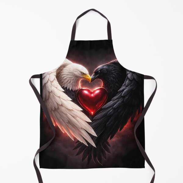 Item preview, White Eagle and Black Raven Wings Forming A Heart Around A Glowing Red Gem designed and sold by Dreamy Armine Art.