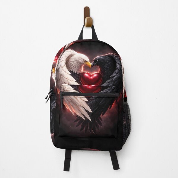 Item preview, White Eagle and Black Raven Wings Forming A Heart Around A Glowing Red Gem designed and sold by Dreamy Armine Art.