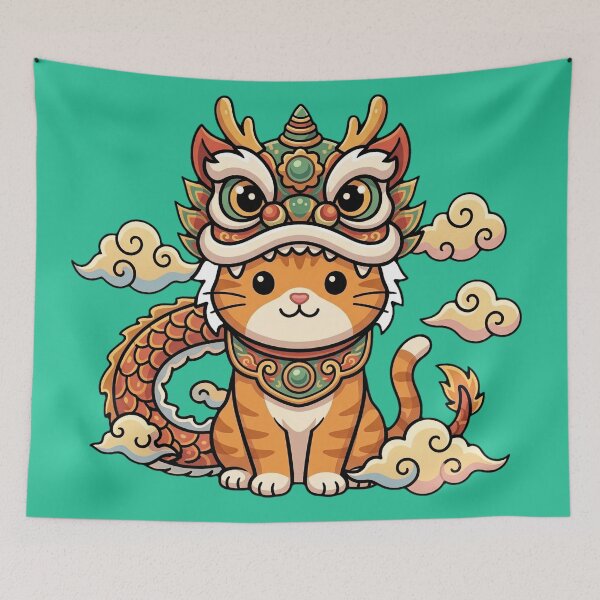 Item preview, Kawaii Chinese Dragon Cat - Cute Lunar New Year Lion Dance  designed and sold by MythoWorldddd.