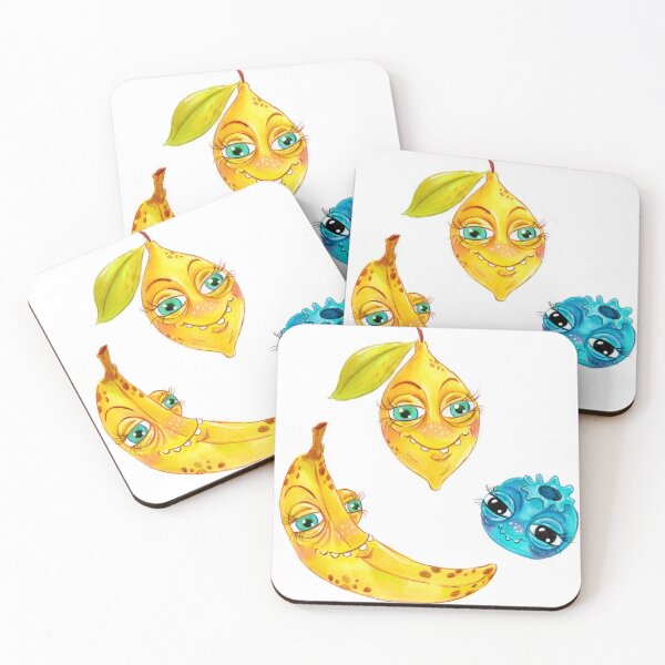 Item preview, Cute Kawaii Fruit Characters – Banana, Lemon & Blueberry Illustration designed and sold by sankura.