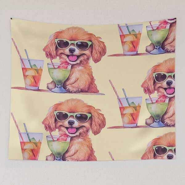 Item preview, Tropical Summer Vacation Puppy | Dog with Cocktails & Sunglasses  designed and sold by Tokraz-art.