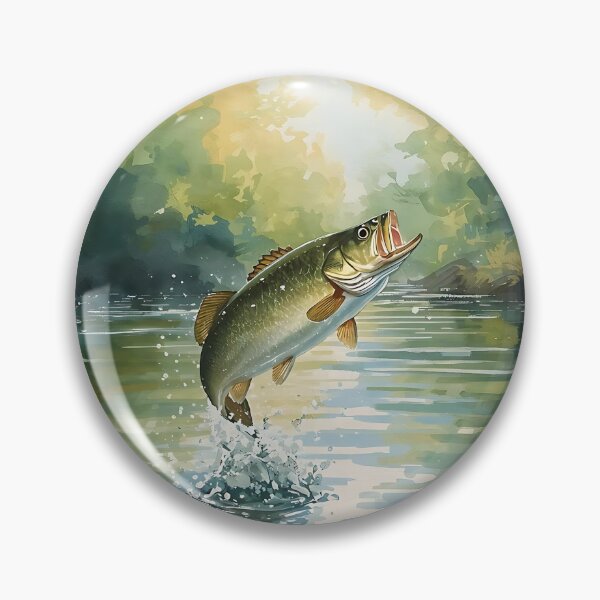 Artikelvorschau, Aquarell-Barsch springt in ruhigem Waldsee entworfen und verkauft von Gear Camel.