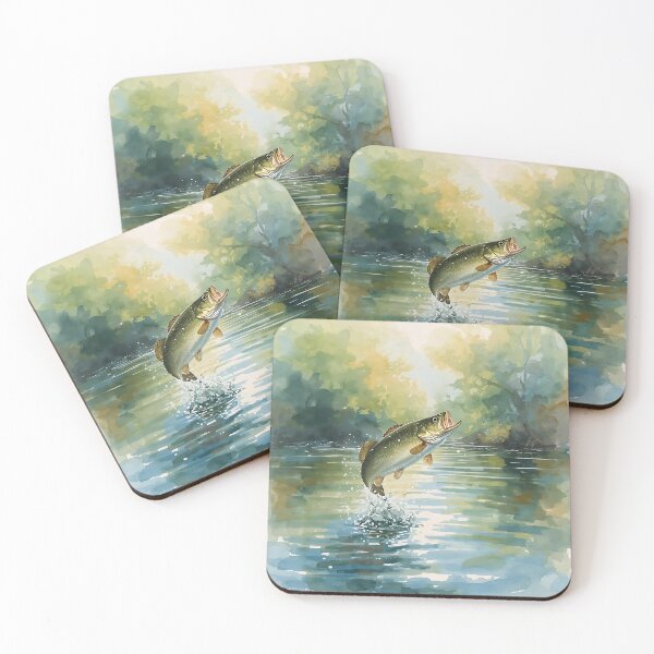 Item preview, Watercolor Bass Jumping in Tranquil Forest Lake designed and sold by Gear Camel.