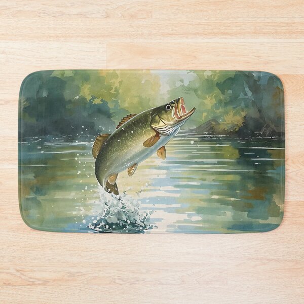 Item preview, Watercolor Bass Jumping in Tranquil Forest Lake designed and sold by Gear Camel.