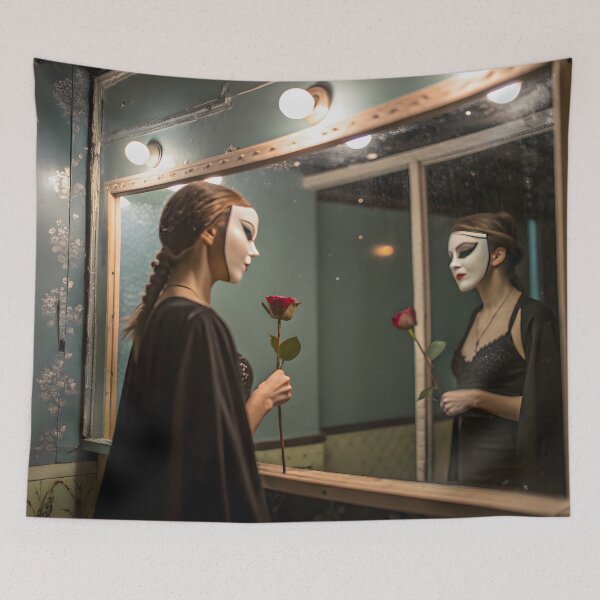 Aperçu de l'œuvre Femme Masquée Miroir — Art Dualité Mystérieuse créée et vendue par Schoenenwald - Illustrations Uniques et Originales.