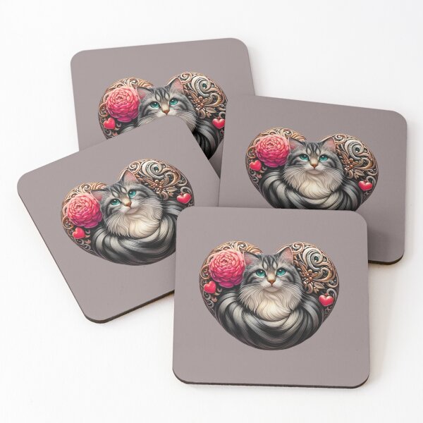 Item preview, Gray Cat with Rose in Heart – Romantic Feline Art designed and sold by Good Vibes .
