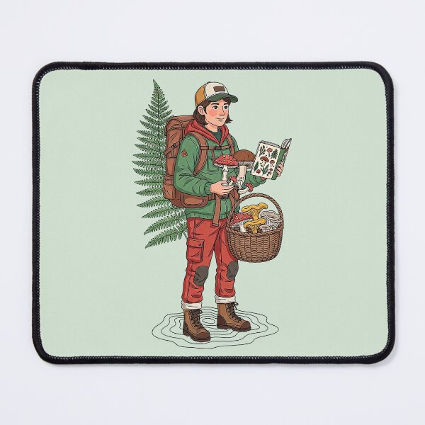 Item preview, Vintage Mushroom Foraging Hiker Illustration designed and sold by SholoStudio.