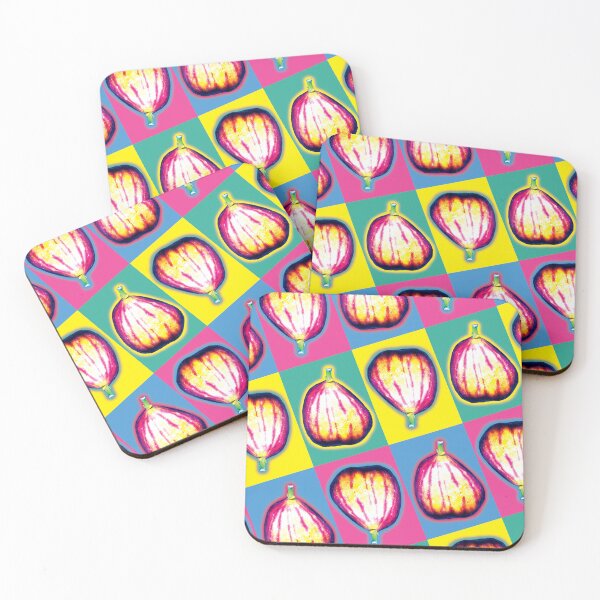 Item preview, Colourful Pop Art Fig Pattern on Bold Checkerboard Background designed and sold by Fabulosa Designs.