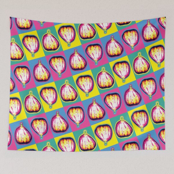 Item preview, Colourful Pop Art Fig Pattern on Bold Checkerboard Background designed and sold by Fabulosa Designs.