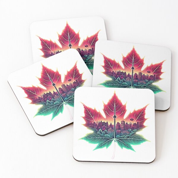 Item preview, Toronto Skyline Neon on a Leaf /CN Tower Toronto Canada Cityscape/Green-Red designed and sold by BeatyinChaos.